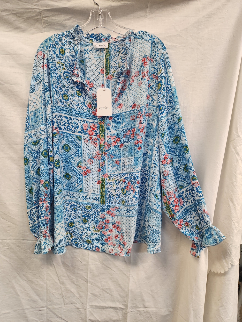 Blue Floral Patchwork Blouse